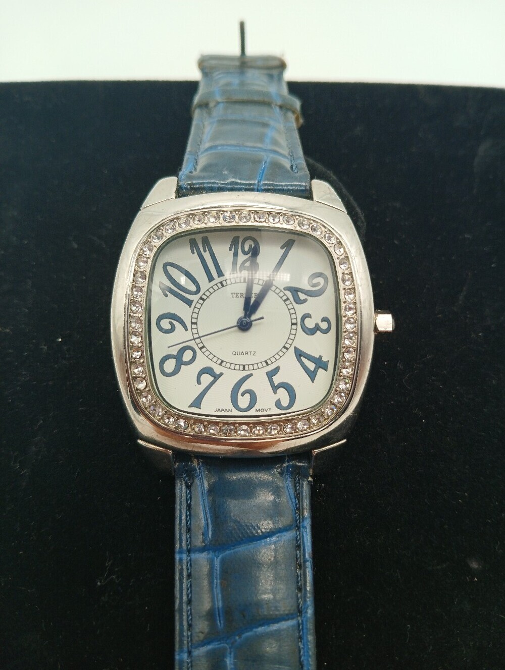 Bijoux Terner Blue Croc-Embossed Strap Crystal Bezel Watch